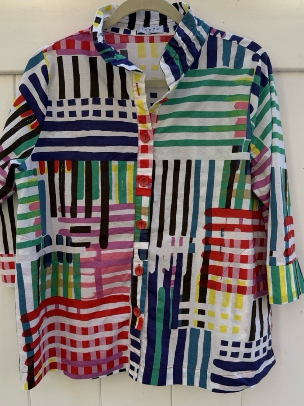 Terra Colorful Striped Button-Front Women’s Blouse - Multicolor Medium